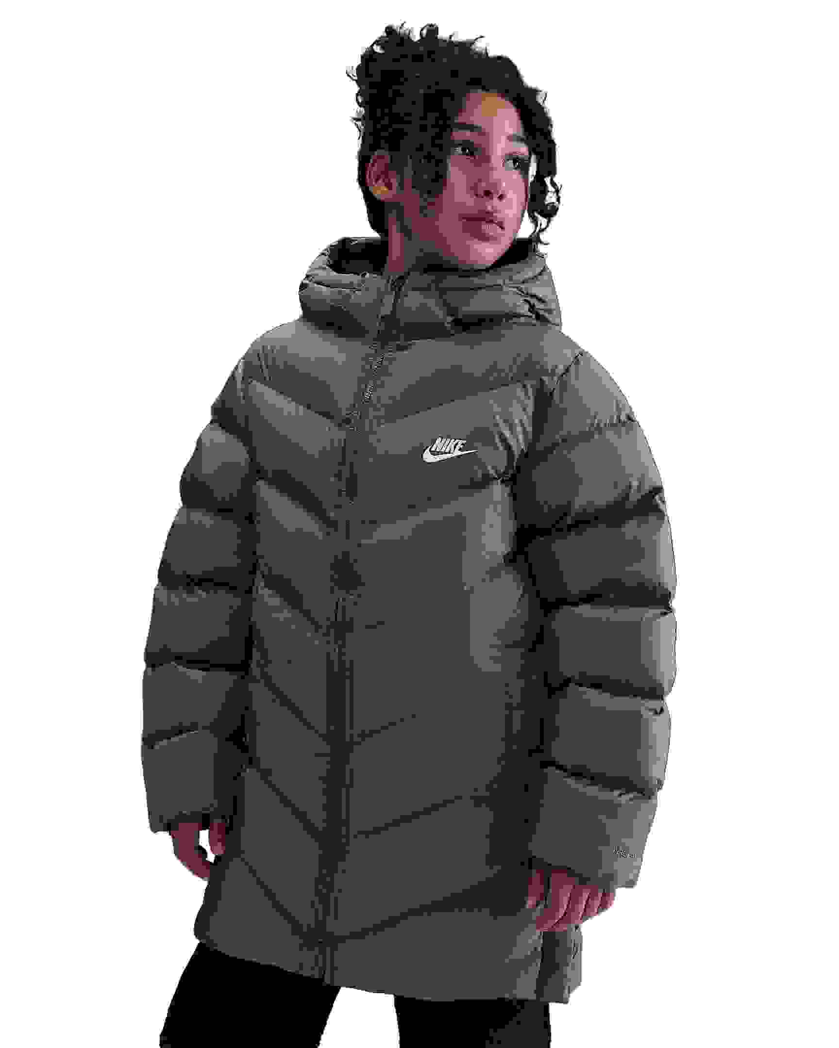 Nike Sportswear All Day Play Therma-FIT Loose-FIT Big Kids' Grey Mid-Length Puffer Jacket